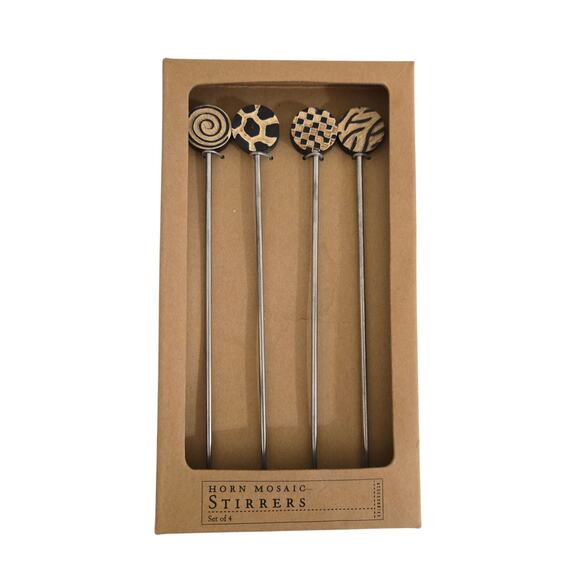 Set of 4 Metal Stirrer Sticks with Decorative Tops for Coffee & Cocktails - Picture 1 of 1